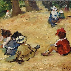 Inès Pineau French - peinture - Picnic in the woods.