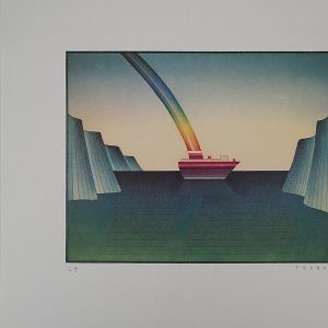 Jean-Michel Folon -Peinture - Bateau à l'arc-en-ciel